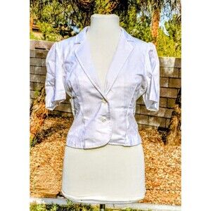 1980s Ivory Linen Polyester/Rayon S/S Womens Petite Small Blazer Button Top EUC